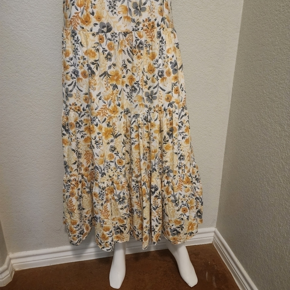 Joie Boho Spaghetti Strap Gold Floral Maxi Dress Size 2 - Picture 9 of 13